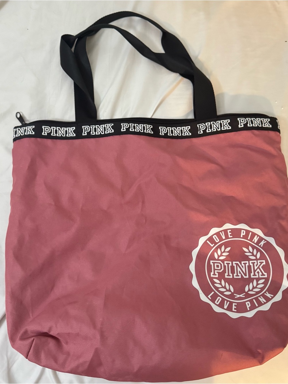 PINK Victoria's Secret Rose Pink Logo Tote with Black Straps